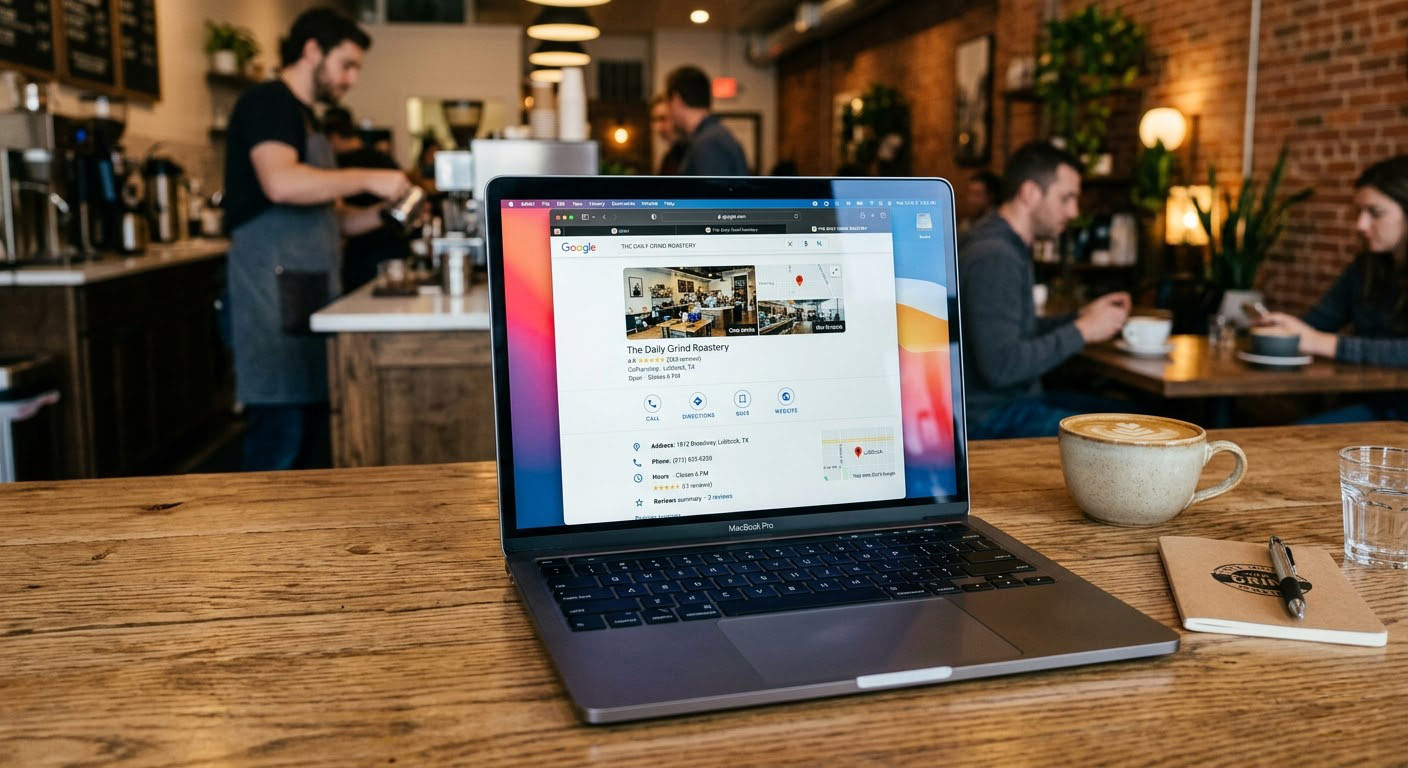 Laptop showing Lubbock Google Business Profile